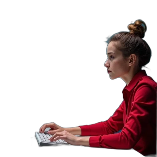 staff, face, jacket, 3d render, person, red, shirt, sitting transparent PNG cut-out
