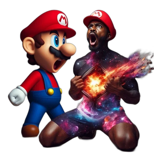 pixel art, concept art, comic book art, 3d render, outer space, fire, two, individuals transparent PNG cut-out