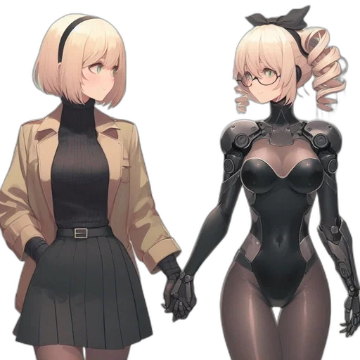 robot, jacket, dress, concept art, anime, cyberpunk, pixel art, dark transparent PNG cut-out