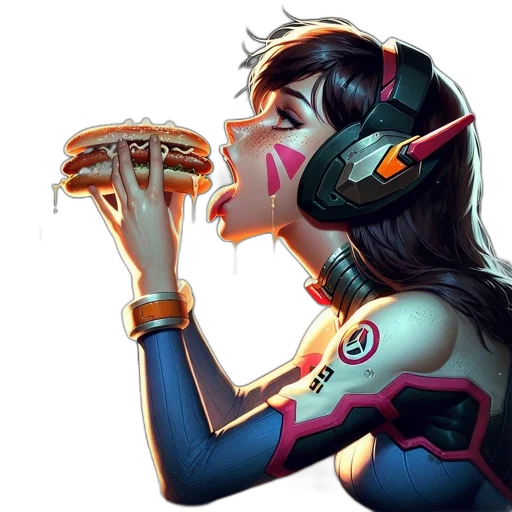 food, robot, cyberpunk, concept art, comic book art, fantasy art, neon lights, woman transparent PNG cut-out