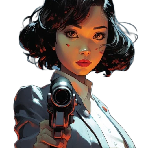 weapon, comic book art, concept art, cartoon, pixel art, female, character, red transparent PNG cut-out