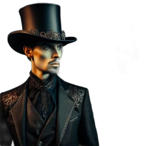 hat, jacket, concept art, 3d render, photorealistic, fantasy art, dapper, gentleman transparent PNG cut-out