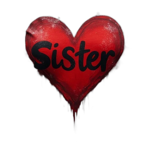 3d render, photorealistic, shirt, heart, word, sister, dripping, blood transparent PNG cut-out