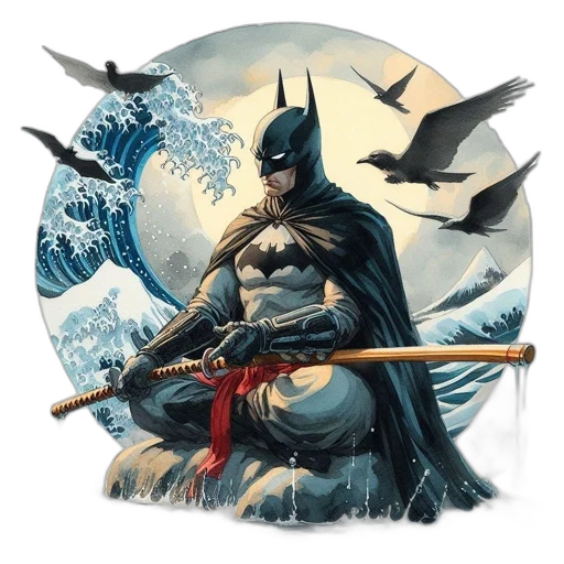 sword, comic book art, fantasy art, concept art, pixel art, snow, batman, meditates transparent PNG cut-out