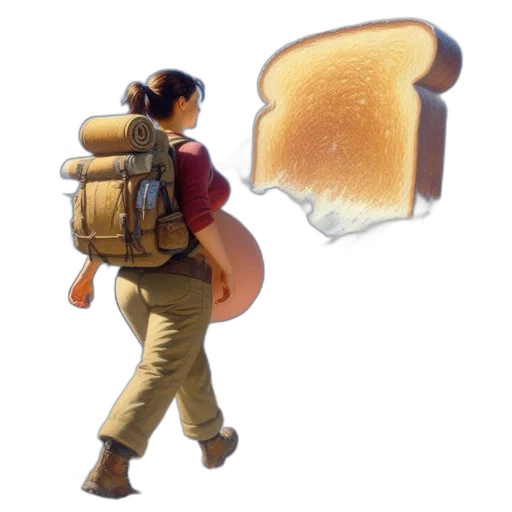 jacket, food, 3d render, concept art, photorealistic, woman, walks, towards transparent PNG cut-out