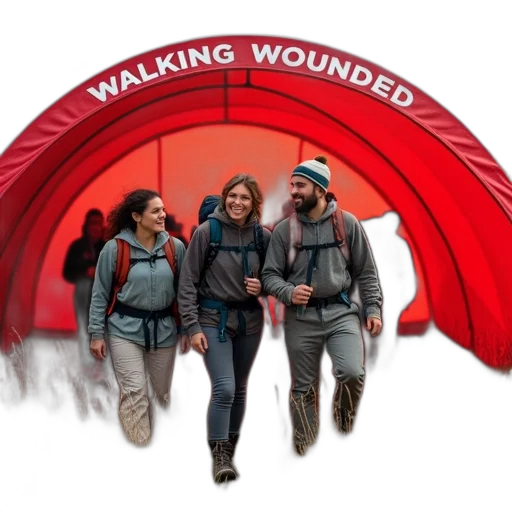 group, hikers, walking, through, grassy, field, under, large transparent PNG cut-out