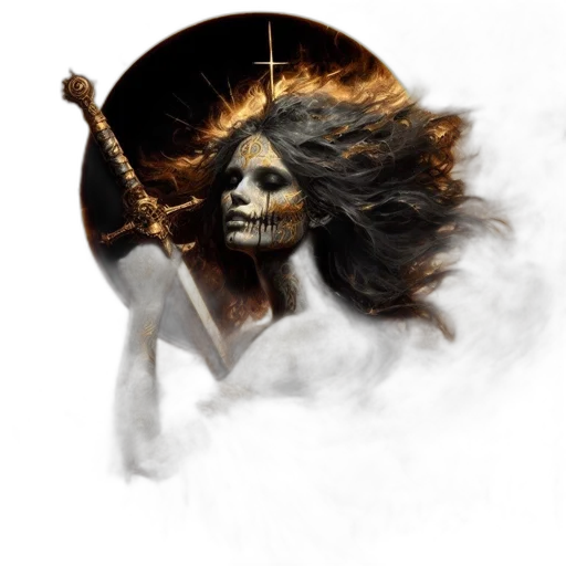 hair, staff, sword, mask, fantasy art, concept art, photorealistic, comic book art transparent PNG cut-out
