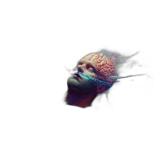 face, mask, hair, creature, photorealistic, 3d render, concept art, cyberpunk transparent PNG cut-out