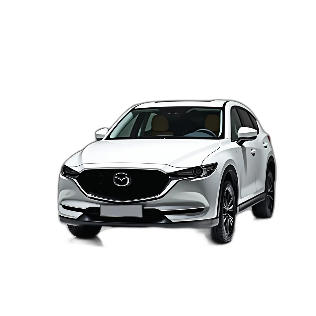 car, 3d render, white, mazda, parked, showroom, floor, grey transparent PNG cut-out