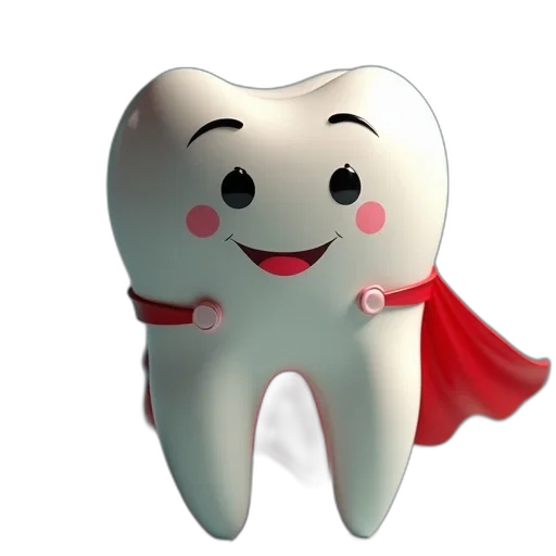3d render, photorealistic, concept art, cartoon, tooth, super, hero, cape transparent PNG cut-out