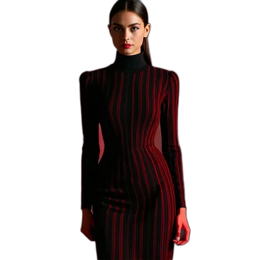 dress, red, dark, woman, wearing, black, striped, high transparent PNG cut-out