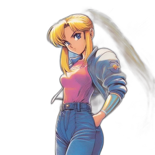 jacket, weapon, concept art, vaporwave, anime, pixel art, pastel, blue transparent PNG cut-out