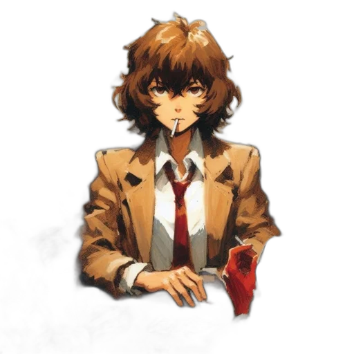 jacket, face, staff, mask, pixel art, concept art, anime, watercolor transparent PNG cut-out