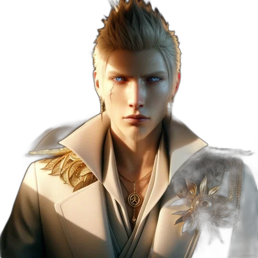 jacket, staff, dragon, photorealistic, concept art, fantasy art, 3d render, golden transparent PNG cut-out