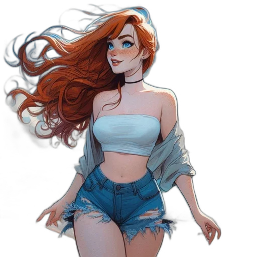 dress, jacket, hair, comic book art, concept art, fantasy art, cartoon, underwater transparent PNG cut-out