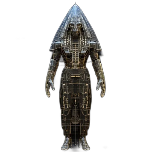 robot, dress, jewelry, mask, concept art, 3d render, pixel art, fantasy art transparent PNG cut-out