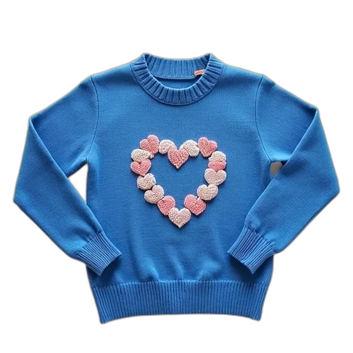 jacket, blue, pastel, knitted, sweater, heart, pattern, front transparent PNG cut-out