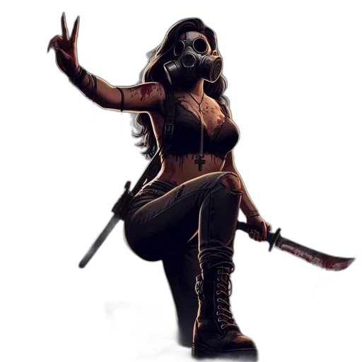 mask, staff, weapon, concept art, 3d render, fantasy art, comic book art, post-apocalyptic transparent PNG cut-out