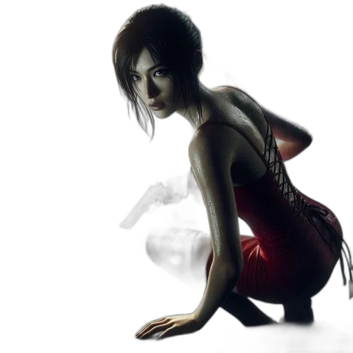 dress, concept art, photorealistic, fantasy art, comic book art, woman, red, gun transparent PNG cut-out
