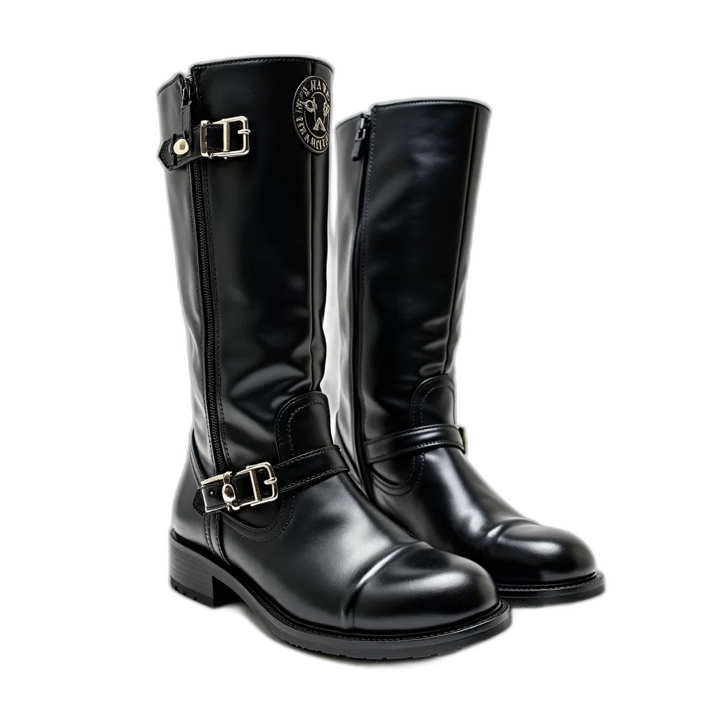 shoes, 3d render, photorealistic, concept art, pair, black, motorcycle, boots transparent PNG cut-out