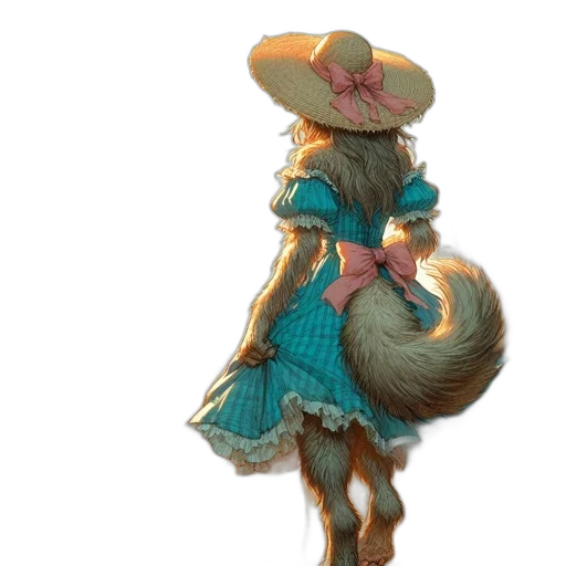 hat, dress, staff, animal, concept art, 3d render, fantasy art, watercolor transparent PNG cut-out
