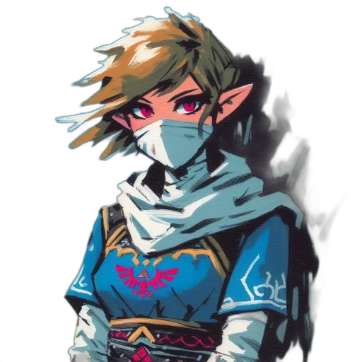 mask, face, sword, jacket, concept art, fantasy art, pixel art, watercolor transparent PNG cut-out