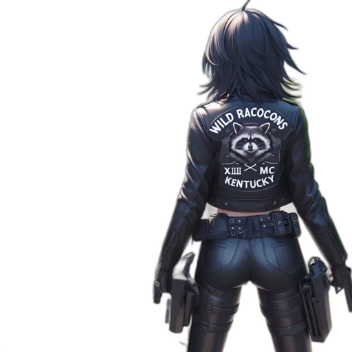 jacket, weapon, concept art, cyberpunk, comic book art, photorealistic, animated, female transparent PNG cut-out