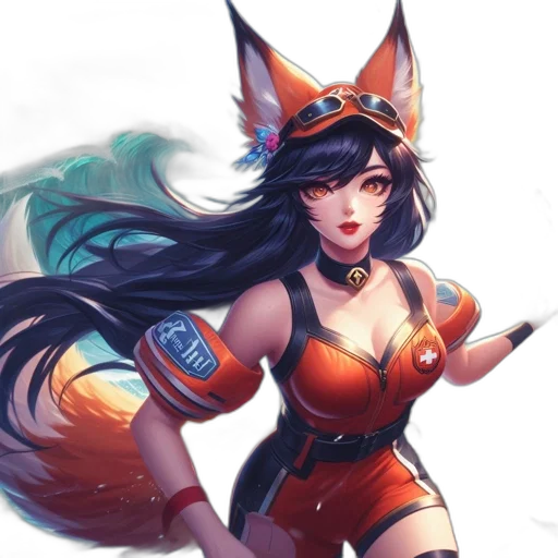 staff, fantasy art, concept art, anime, comic book art, anthropomorphic, fox-girl, character transparent PNG cut-out