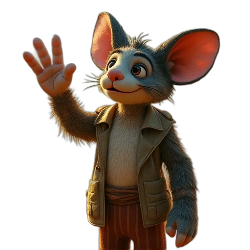 jacket, staff, animal, creature, 3d render, concept art, photorealistic, fantasy art transparent PNG cut-out
