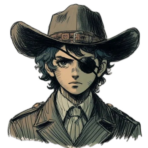 hat, mask, face, staff, comic book art, concept art, watercolor, cartoon transparent PNG cut-out