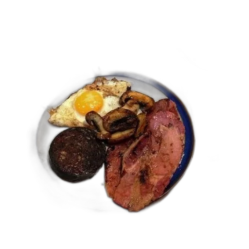 food, photorealistic, plate, breakfast, sunny, side, egg, mushrooms transparent PNG cut-out