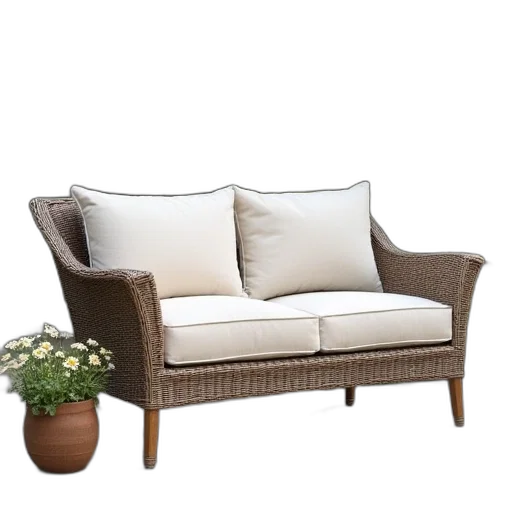 furniture, 3d render, photorealistic, earth tones, all, weather, wicker, loveseat transparent PNG cut-out