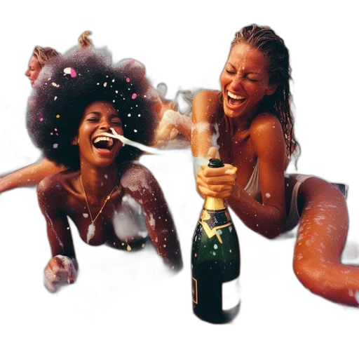 joyful, scene, aboard, boat, unfolds, showing, two, women transparent PNG cut-out