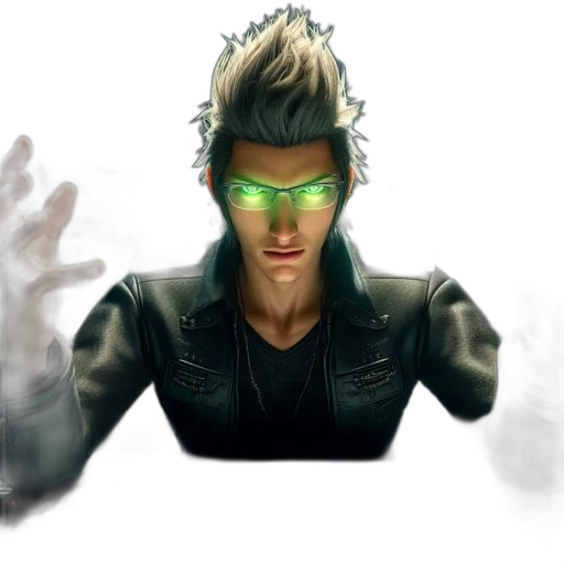 mask, jacket, face, concept art, cyberpunk, 3d render, comic book art, green transparent PNG cut-out