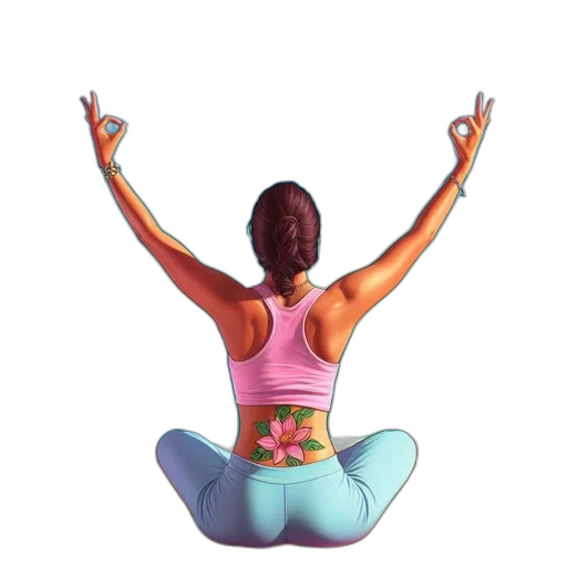 3d render, photorealistic, woman, yoga, pose, adorns, meditative, beach transparent PNG cut-out