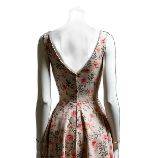 dress, photorealistic, 3d render, mannequin, wearing, sleeveless, short-sleeved, floral transparent PNG cut-out