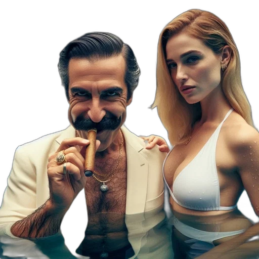concept art, fire, two, people, one, male, cigar, another transparent PNG cut-out