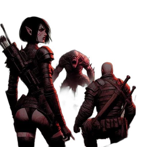 weapon, concept art, comic book art, cyberpunk, fantasy art, red, dark, two transparent PNG cut-out