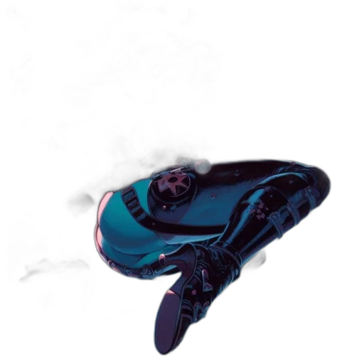 shoes, mask, weapon, crown, 3d render, photorealistic, concept art, blue transparent PNG cut-out