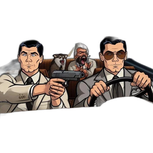 weapon, comic book art, concept art, cartoon, pixel art, city street, two, men transparent PNG cut-out