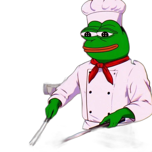 staff, food, weapon, concept art, anthropomorphic, chef-frog, hybrid, wears transparent PNG cut-out
