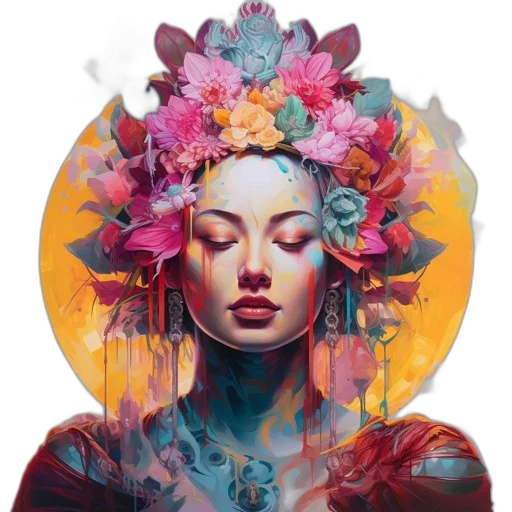 crown, face, flower, mask, fantasy art, concept art, photorealistic, oil painting transparent PNG cut-out