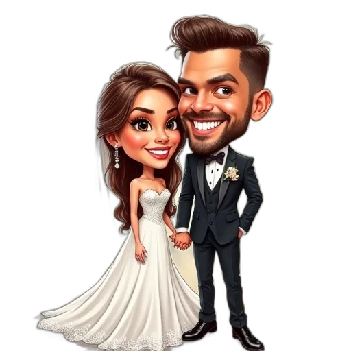 cartoon, concept art, photorealistic, watercolor, caricature, couple, wedding transparent PNG cut-out