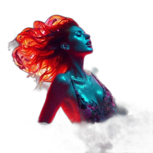 hair, concept art, photorealistic, watercolor, fantasy art, fire, underwater, immersive transparent PNG cut-out