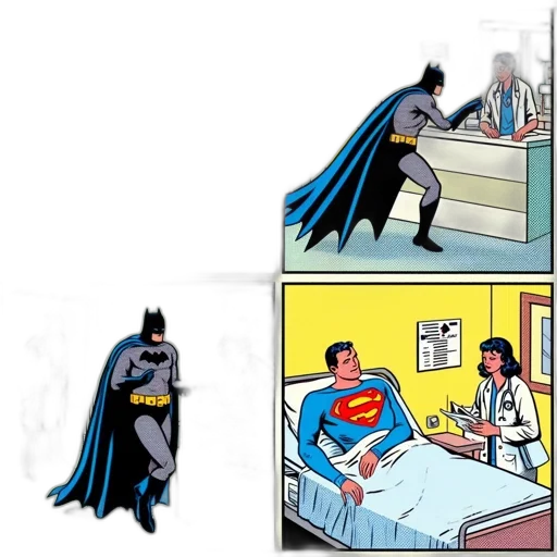 comic book art, concept art, cartoon, batman, encounters, unexpected, assistance, seemingly transparent PNG cut-out