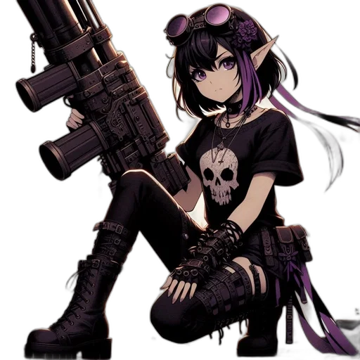 weapon, pixel art, anime, cartoon, concept art, dark, woman, short transparent PNG cut-out
