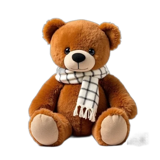 3d render, photorealistic, brown, teddy, bear, white, checkered, blanket transparent PNG cut-out