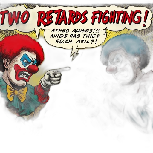 concept art, comic book art, two, clowns, confrontation, one, angry, surprised transparent PNG cut-out