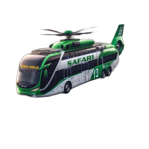 car, 3d render, concept art, futuristic, helicopter-bus, named, safari, flies transparent PNG cut-out