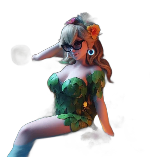 dress, staff, concept art, pixel art, fantasy art, 3d render, green, woman transparent PNG cut-out